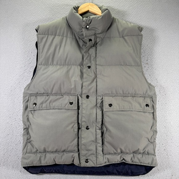 Vintage Woodlake Goosedown Puffer Vest Adult Medium Gray Flap Pocket Heavyweight - Picture 1 of 13